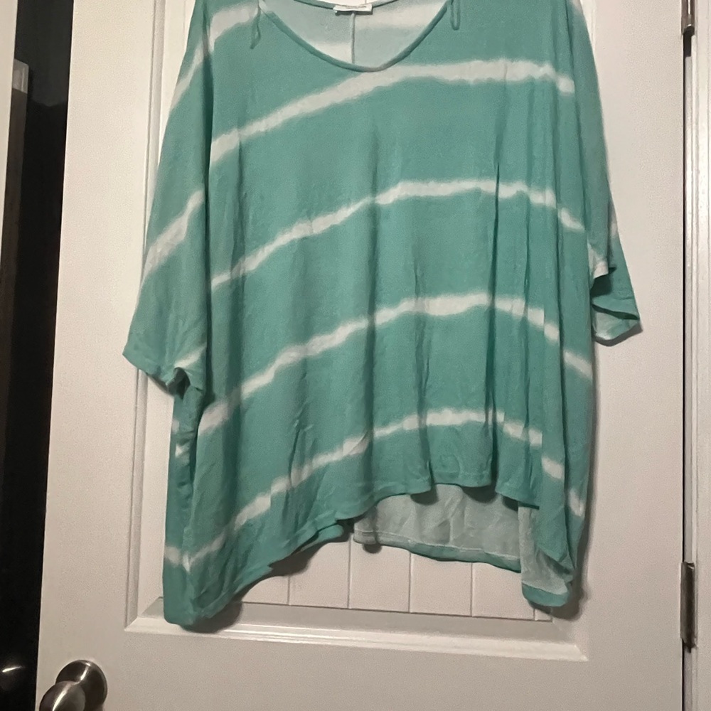 Zenana Outfitters Green and White Blouse